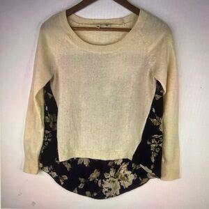 ANTHROPOLOGIE MOTH Women Ivory Floral Wool Blend Pullover Long Sleeve Top Size M